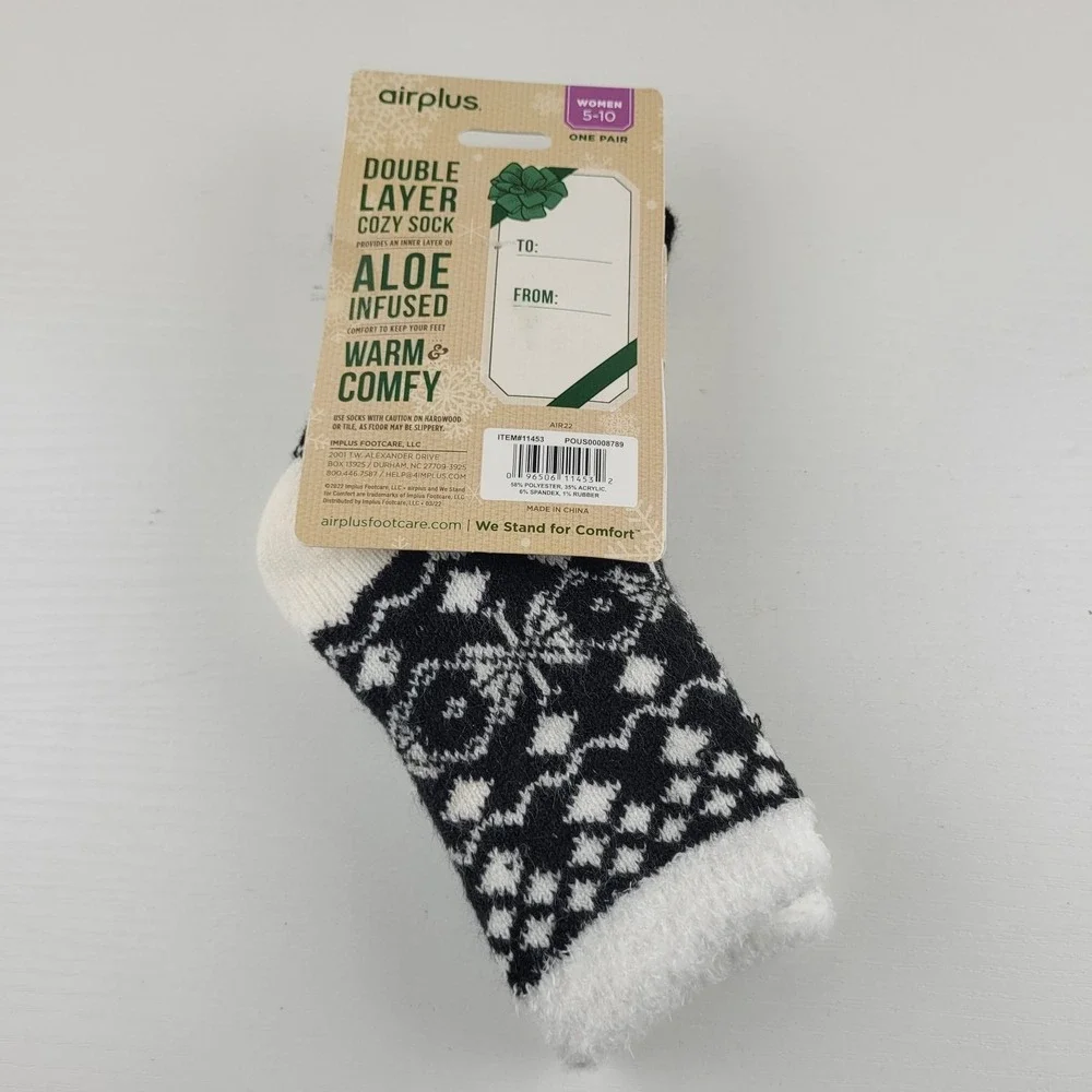 Airplus Women's Double Layer Infused w/Aloe‎ Infused Socks White/Black Size 5-10